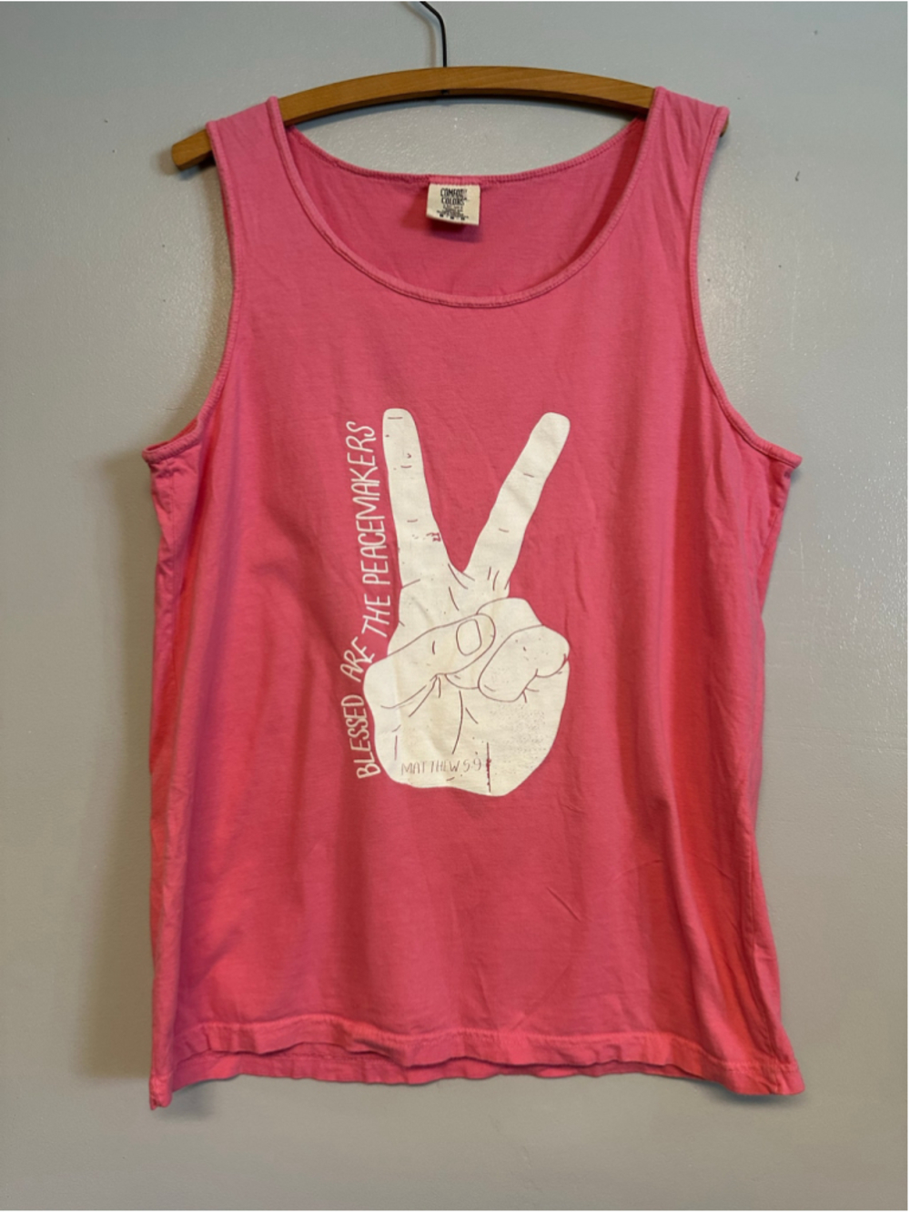 Comfort Colors Pink Graphic Tank Top Size Medium 100% Cotton Mathew 5:9
